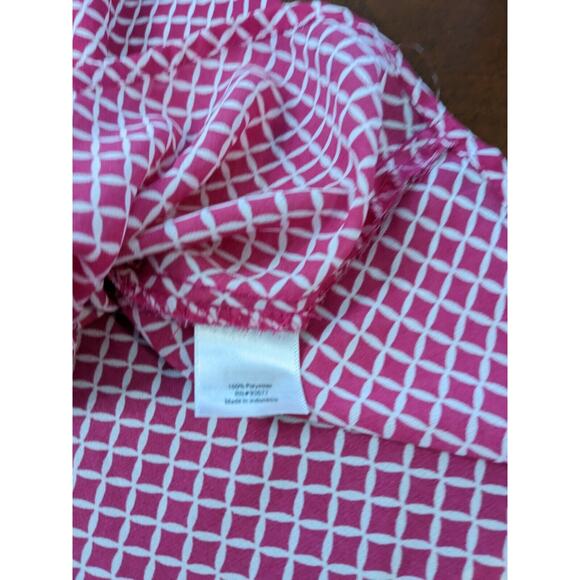 ANA Tunic Blouse M Pink Printed Hi Low V Split Neck Tie Front Office Relaxed Fit - Picture 6 of 12